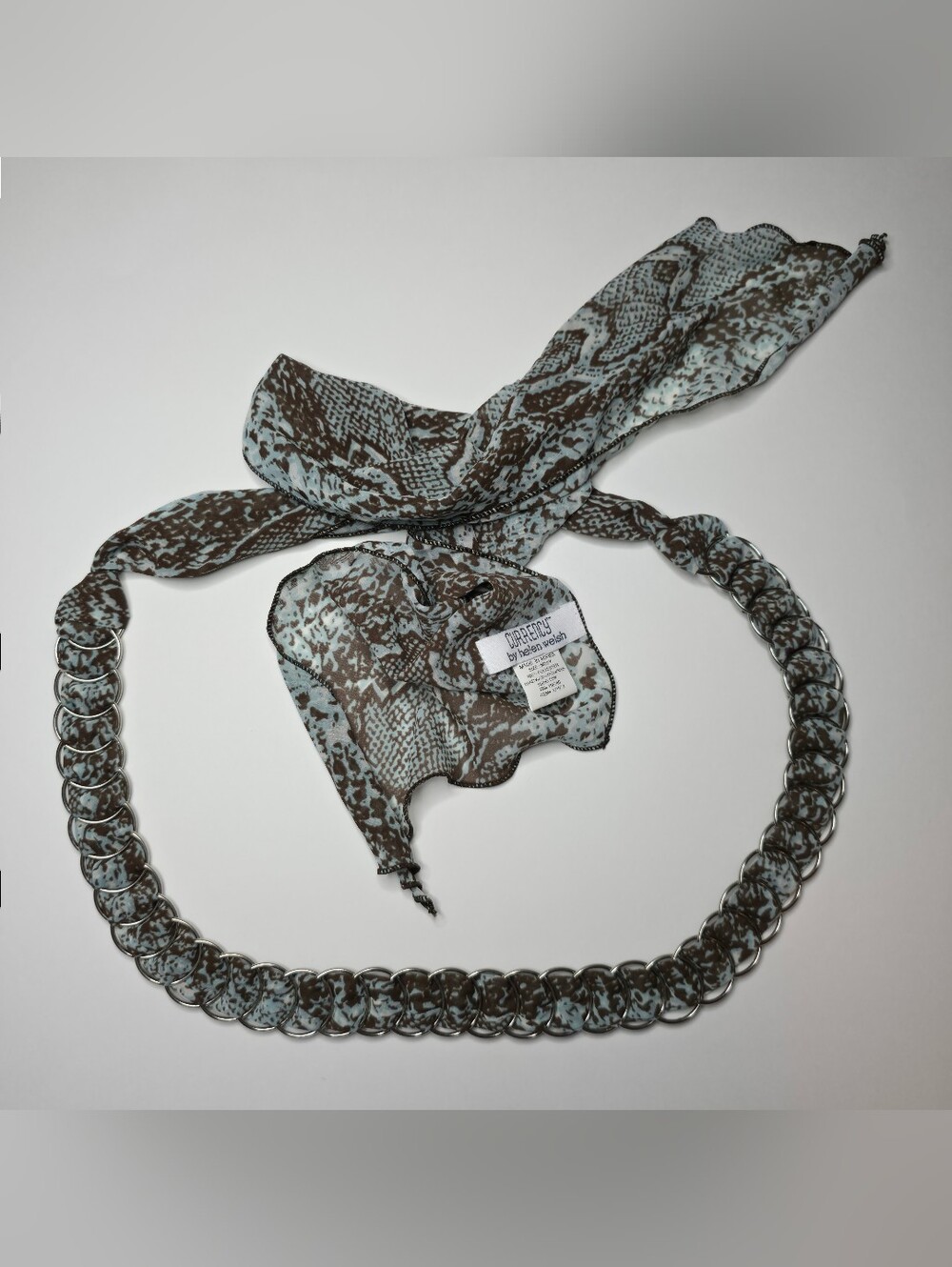 Vintage Snake-Print Scarf Chain Belt Pale Blue and Brown Currency By Helen Welsh